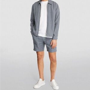 Vince Gray/Blue Striped Lightweight Linen Shirt Jacket